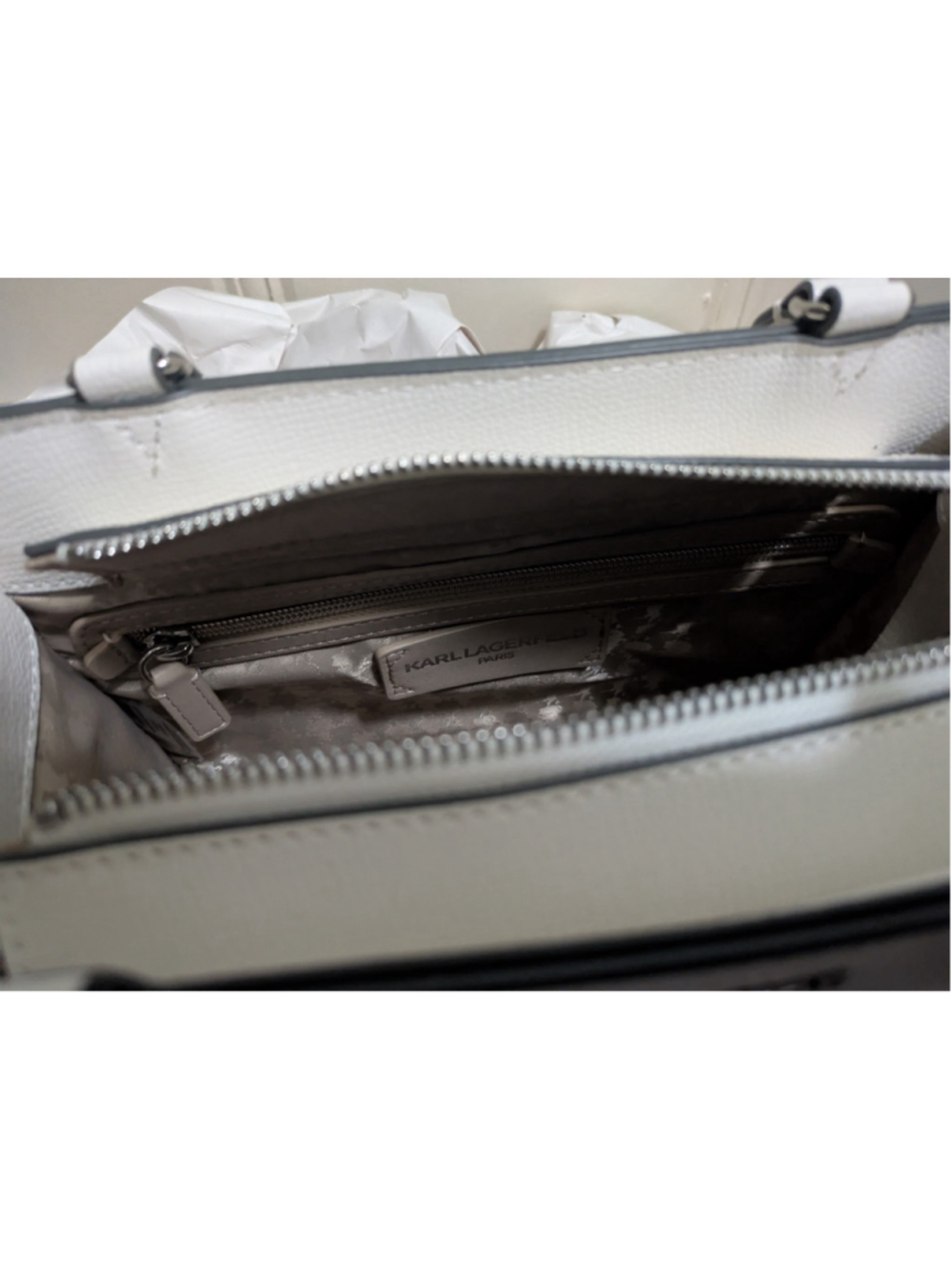 NWT Karl Lagerfeld Paris Maybelle Satchel Love From Paris White Handbag - Picture 3 of 5